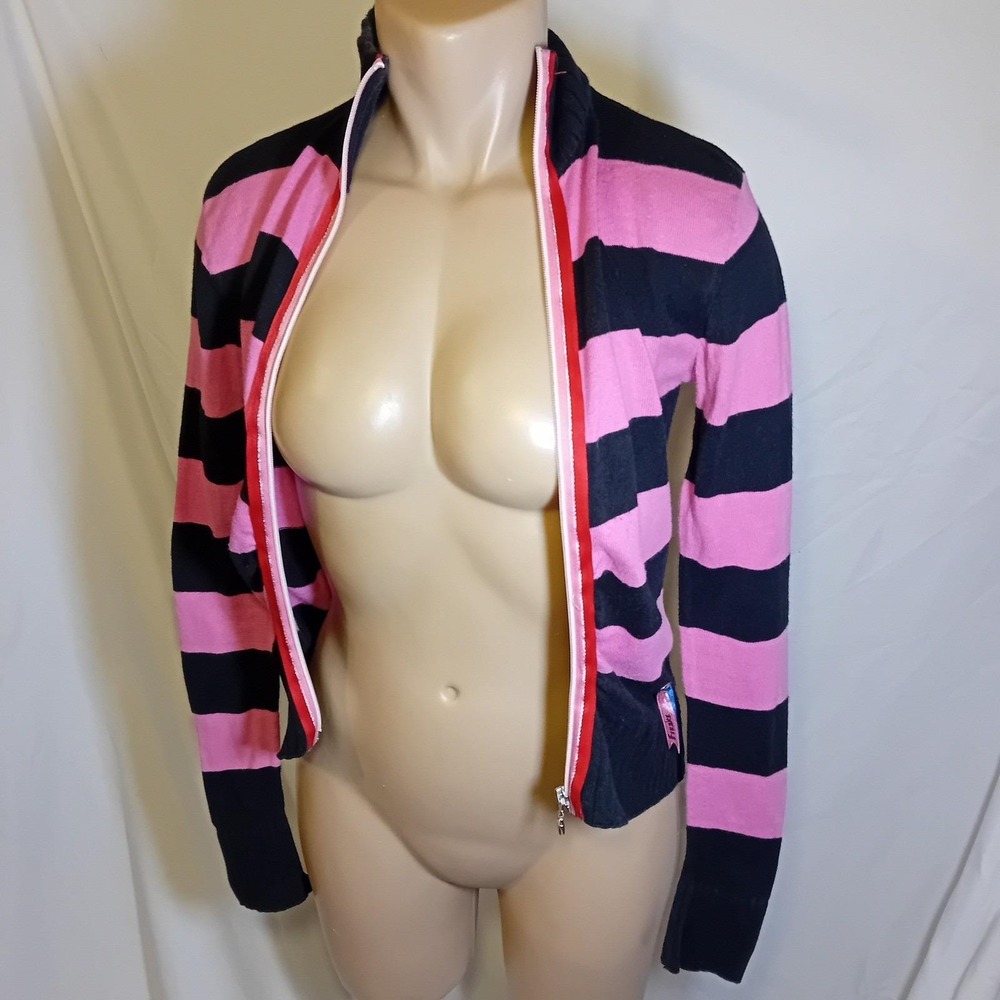 VTG Y2K Juniors XX by MEXX Jeans Stripe Zip Mock Neck Sweater Emo Punk Scene XS - Picture 4 of 16